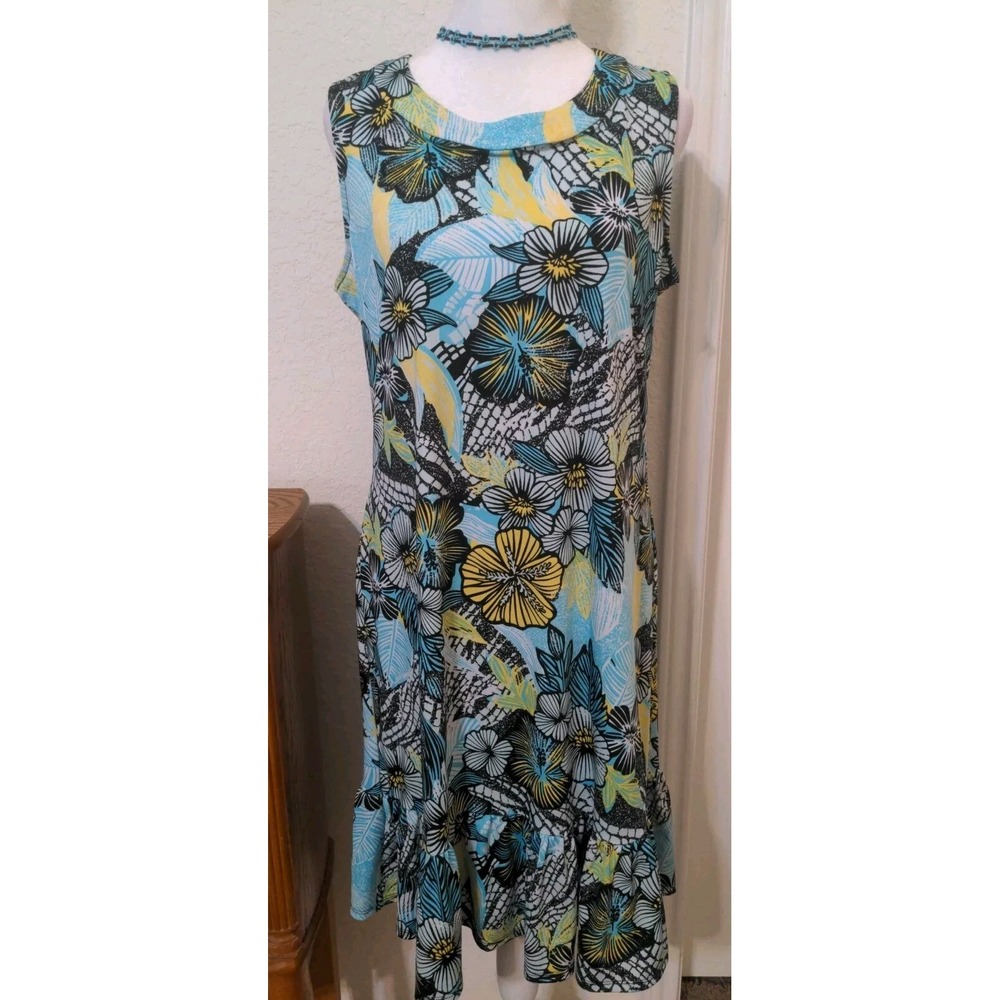 NY Collection Women's Sleeveless Teal & Black Dress. Size M - Picture 1 of 8